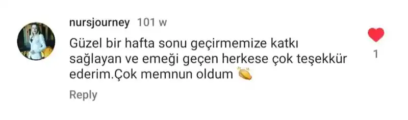 nursjourney kullanıcısının Instagram yorumu: Güzel bir hafta sonu geçirmemize katkı sağlayan ve emeği geçen herkese çok teşekkür ederim. Çok memnun oldum.
